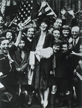 Amelia Earhart Welcomed in London after Flight from Newfoundland to Wales, June 17-18, 1928