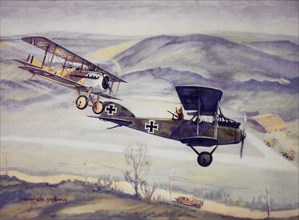 French Pilot Captain Georges Guynemer Downs a German Albatross C-3, Painting, Charles H. Hubbell, 1917
