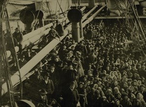 Emigrants Crowded Aboard Ship Arriving in New York City, USA, High Angle View, 1906