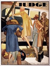 Women Boarding Airplane, "The Rising Generation", Illustration, Judge Magazine, 1930