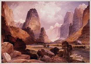 Valley of Babbling Waters, Southern Utah, USA, Chromolithograph from Painting by Thomas Moran, 1876