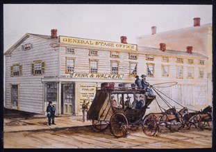 Frink and Walker Stage Office, Chicago, Illinois, Hand-Colored Lantern Slide, circa 1844