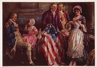 George Washington with Betsy Ross and the First American Flag Approved by Congress on June 14, 1777, Portrait