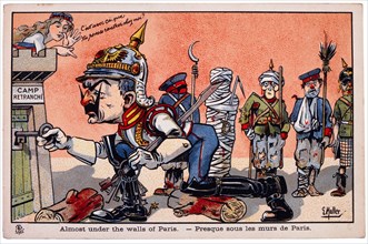 World War I French Satirical Card, Almost Under the Walls of Paris, circa 1918