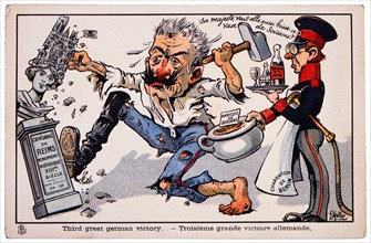 World War I French Satirical Card, Third Great German Victory, circa 1918