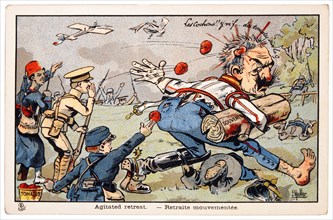 Word War I French Cartoon, Agitated Retreat, circa 1914