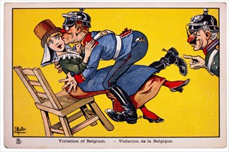 World War I French Satirical Card, Violation of Belgium, circa 1918