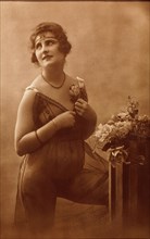 Woman in Sheer Lingerie, Portrait, French Postcard, circa 1920's