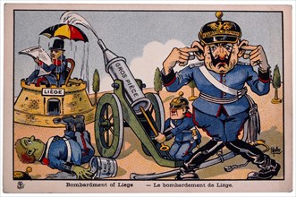 World War I French Satirical Card, Bombardment of Liege, circa 1918
