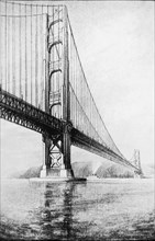Golden Gate Bridge before Completion, San Francisco, California, USA, Artist Drawing, 1937