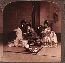 Geishas Serving Meal, Tokyo, Japan, Single Image of Stereo Card, circa 1904
