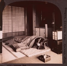 Japanese Woman Sleeping in Bed, Single Image of Stereo Card, circa 1905
