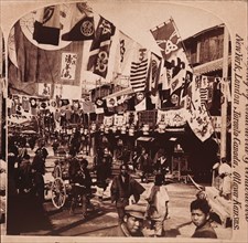 Crowded Dotombori Street Scene, Osaka, Japan, Single Image of Stereo Card, circa 1896