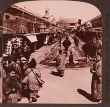 Busy Akakusa Street Scene, Tokyo, Japan, Single Image of Stereo Card, circa 1896