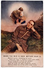 World War I Poster, English Soldier in France with Music Lyrics, When the War is Over Mother Dear, circa 1914