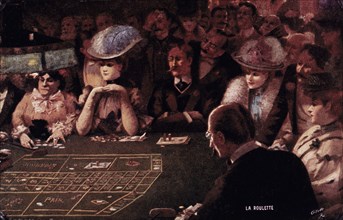 Crowd of People Around Roulette Table, La Roulette, circa 1900