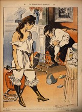 Fighting Couple, Sunday with the Family, Le Rire, Magazine, Paris, Illustration by Paul Balluriau, circa 1910