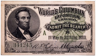 Abraham Lincoln Engraving, Ticket to World's Columbian Exposition, Chicago, Illinois, 1893