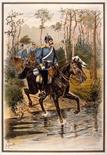 Cavalry Patrol, 16th Regiment of Dragoons, 2nd Hanoverian, Chromolithograph, 1899