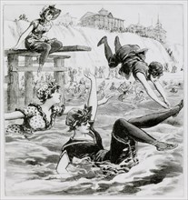 Women Swimming at Ocean Beach, New Jersey, USA, Illustration, 1892