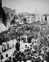 Orthodox Jewish Worshippers Amid Arab Market, Jerusalem, Palestine, circa 1900's