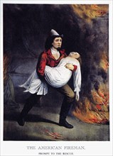 The American Fireman, "Prompt to the Rescue", Currier & Ives, 1858