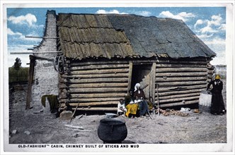 African-American Family in Front of Log Cabin, Portrait, North Carolina, USA, 1910