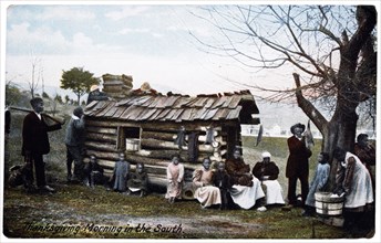 African-American Family in Front of Log Cabin, Portrait, Florida, USA, 1908