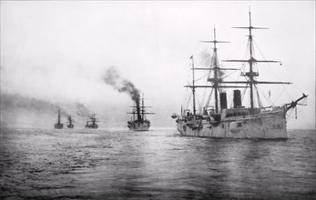 U.S.S. Chicago and the Squadron of Evolution or White Squadron, at Sea, 1891
