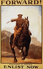 English Recruitment Poster, "Forward!, World War I, circa 1914