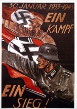 Nazi Poster Commemorating the 10th Anniversary of Adolf Hitler's Rise to Power, "One Struggle, One Victory", 1943