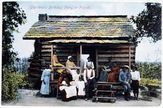 African-American Family in Front of Log Cabin, Portrait, Jacksonville, Florida, USA, 1908