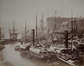 Sail and Steam Merchant Ships at Dock, circa 1880