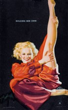 Sexy Woman Holding One Leg in Air, "Holding Her Own", Mutoscope Card, 1940's