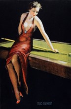 Sexy Woman Playing Billiards, "Two Cushion", Mutoscope Card, 1940's