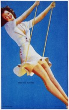 Sexy Woman on Swing, "Keep 'Em Flying", Mutoscope Card, 1940's