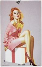 Sexy Woman Sitting on Gift Box, "It's a Gift", Mutoscope Card, 1940's