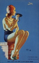 Sexy, Partially-Nude Woman with Binoculars, "Boy, You Can See A Lot From Here", Mutoscope Card, 1940's