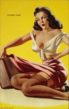 Sexy Woman With Lifted Skirt Caught in Suitcase, "Closed Case", Mutoscope Card, 1940's