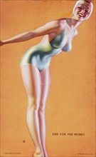 Sexy Woman in Bathing Suit, "One for the Money", Mutoscope Card, 1940's