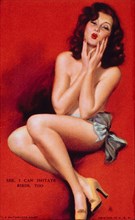 Sexy Topless Woman Making Cooing Sound, "See, I can Imitate Birds, Too", Mutoscope Card, 1940's