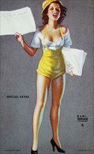 Sexy Woman Selling Newspapers, "Special Extra", Mutoscope Card, 1940's