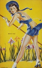 Sexy Woman Gardening, "What Hoe", Mutoscope Card, 1940's