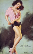 Sexy Woman Wearing Revealing Clothes, "Why - We're Barely Acquainted"' Mutoscope Card, 1940's