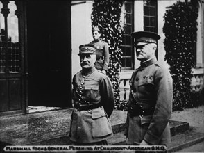 French Marshall Ferdinand Foch with American General John Pershing, Commander-in-Chief of the American Expeditionary Forces, Chaumont, France, 1917