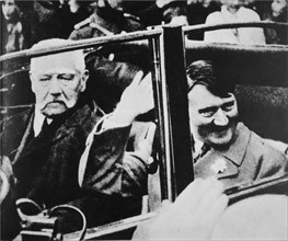 President Paul von Hindenburg and Chancellor Adolf Hitler in Car, Germany, 1933