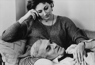 Angelica Huston and Martin Landau, On-Set of the Film, "Crimes and Misdemeanors", 1989