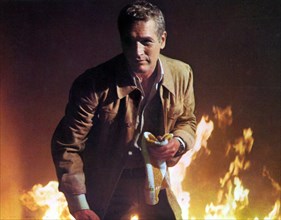 Paul Newman on-set of the Film, "Towering Inferno", 1974