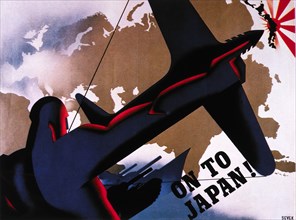 British World War II Poster, "On to Japan!", 1945
