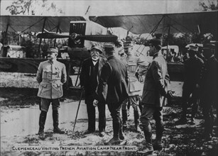 French Prime Minister Georges Clemenceau with Military Officers During Visit to French Aviation Camp, World War I, 1917